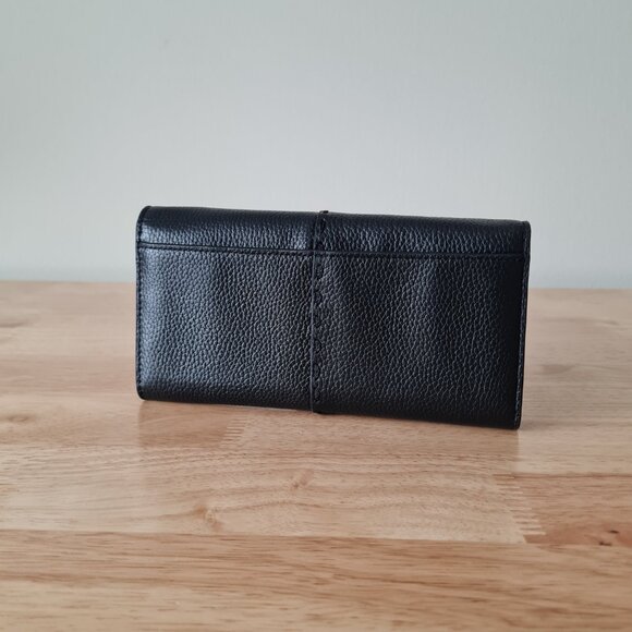 Tory Burch McGraw Envelope Wallet Black Pebbled Long Flap Luxury Designer Zip - Picture 2 of 10